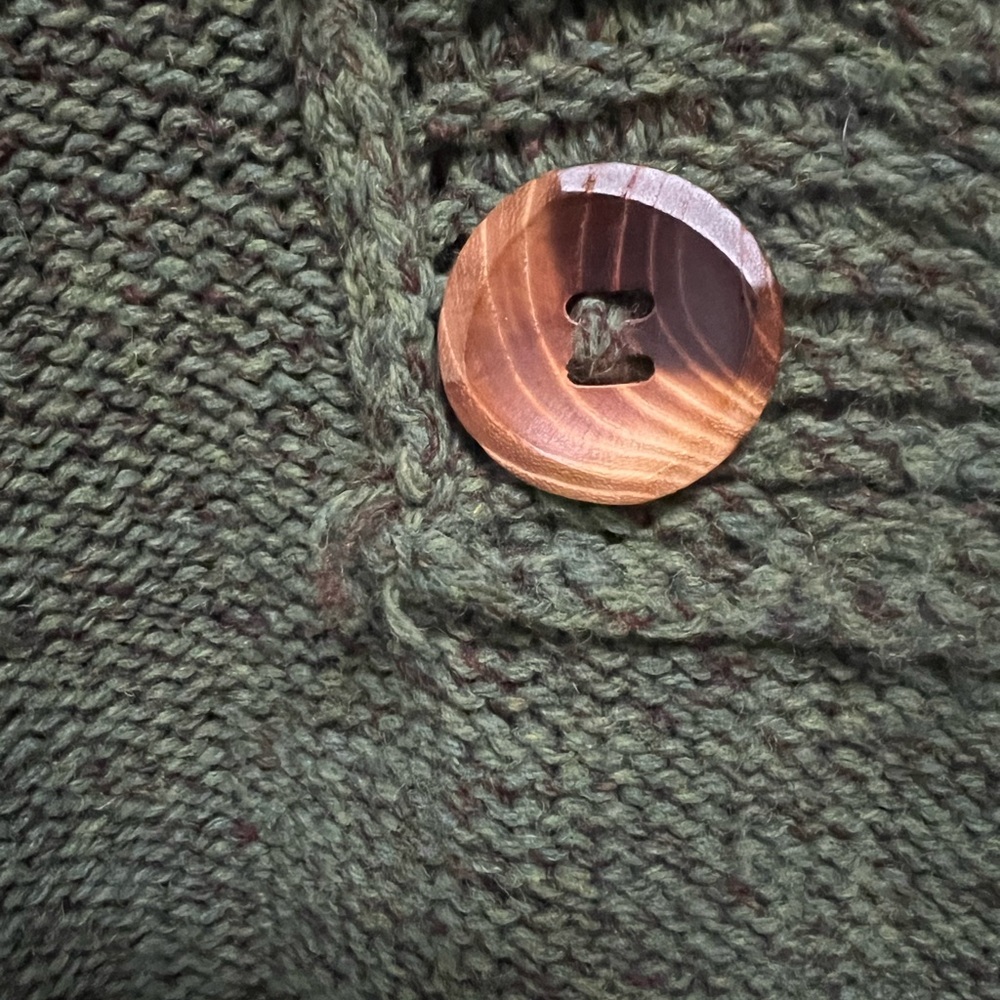 Free People Green Wool Blend Knit Cardigan Wooden Button Cropped Boho - Picture 5 of 7